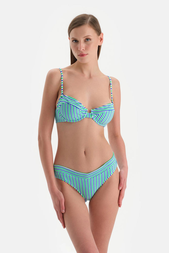 Beyaz-Lacivert Normal Bel Bikini Alt