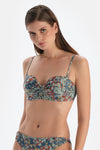 Kiremit-Mavi Straplez Kaplı Bikini Üst
