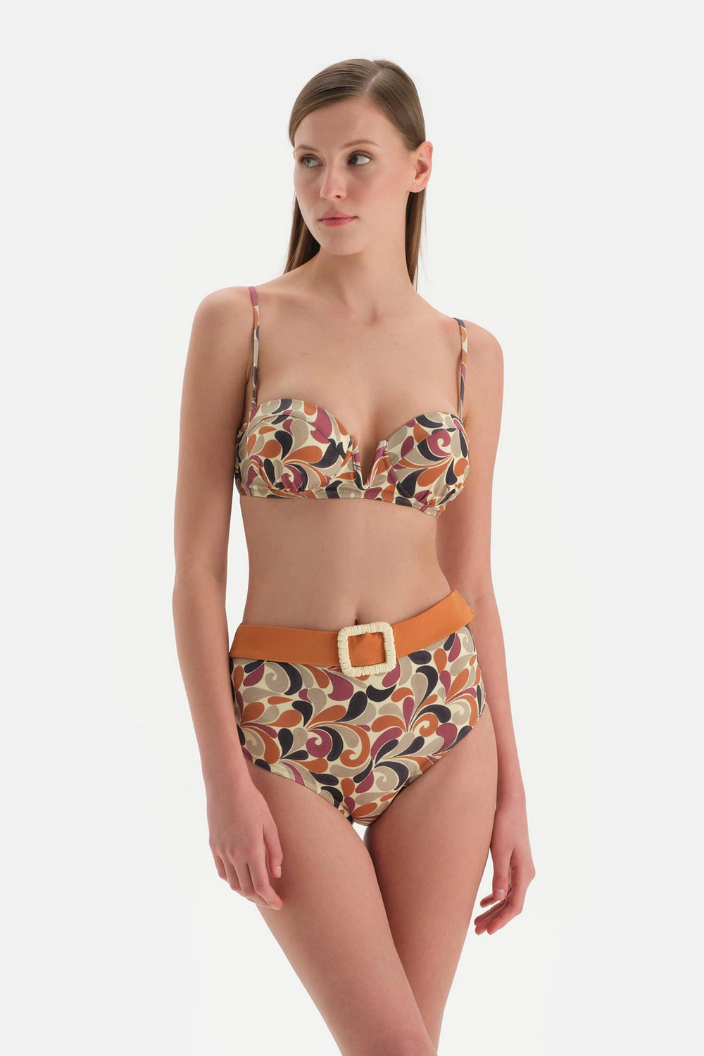 Kahverengi Straplez Kaplı Bikini Üst