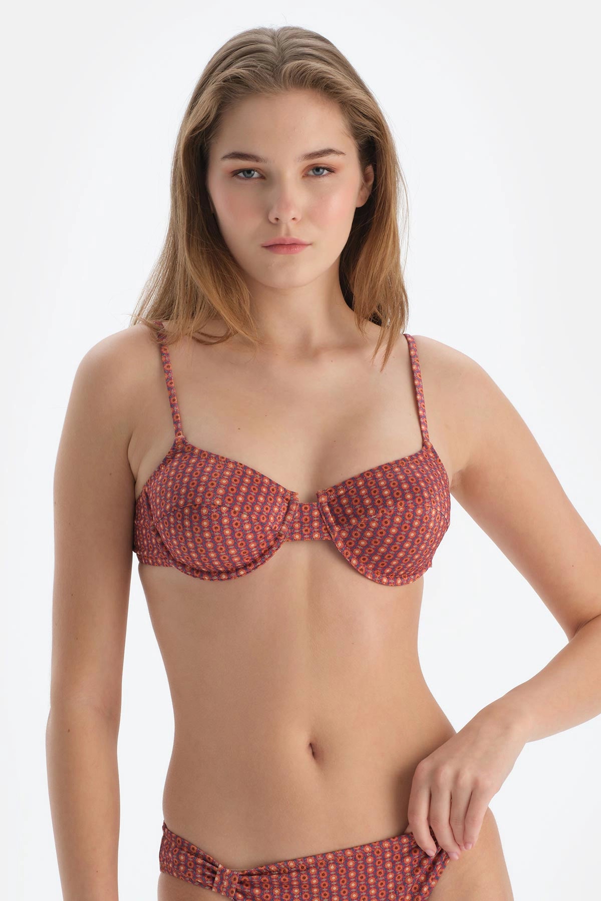 Kahverengi Balenli Bikini Üst