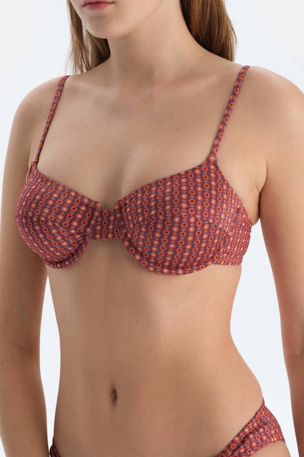 Kahverengi Balenli Bikini Üst