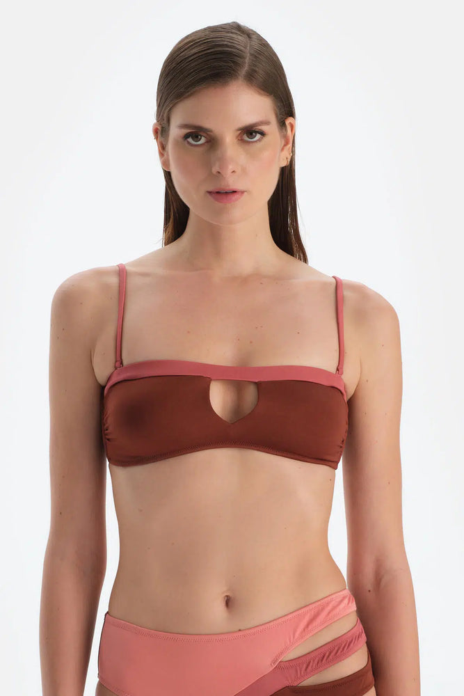 Kahverengi Straplez Bikini Üst