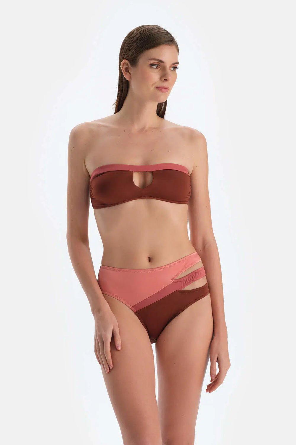 Kahverengi Straplez Bikini Üst