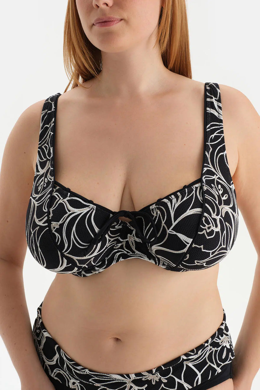 Beyaz-Siyah Korseli Toparlayıcı Bikini Üst