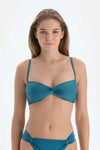 Petrol Mavi Straplez Bikini Üstü