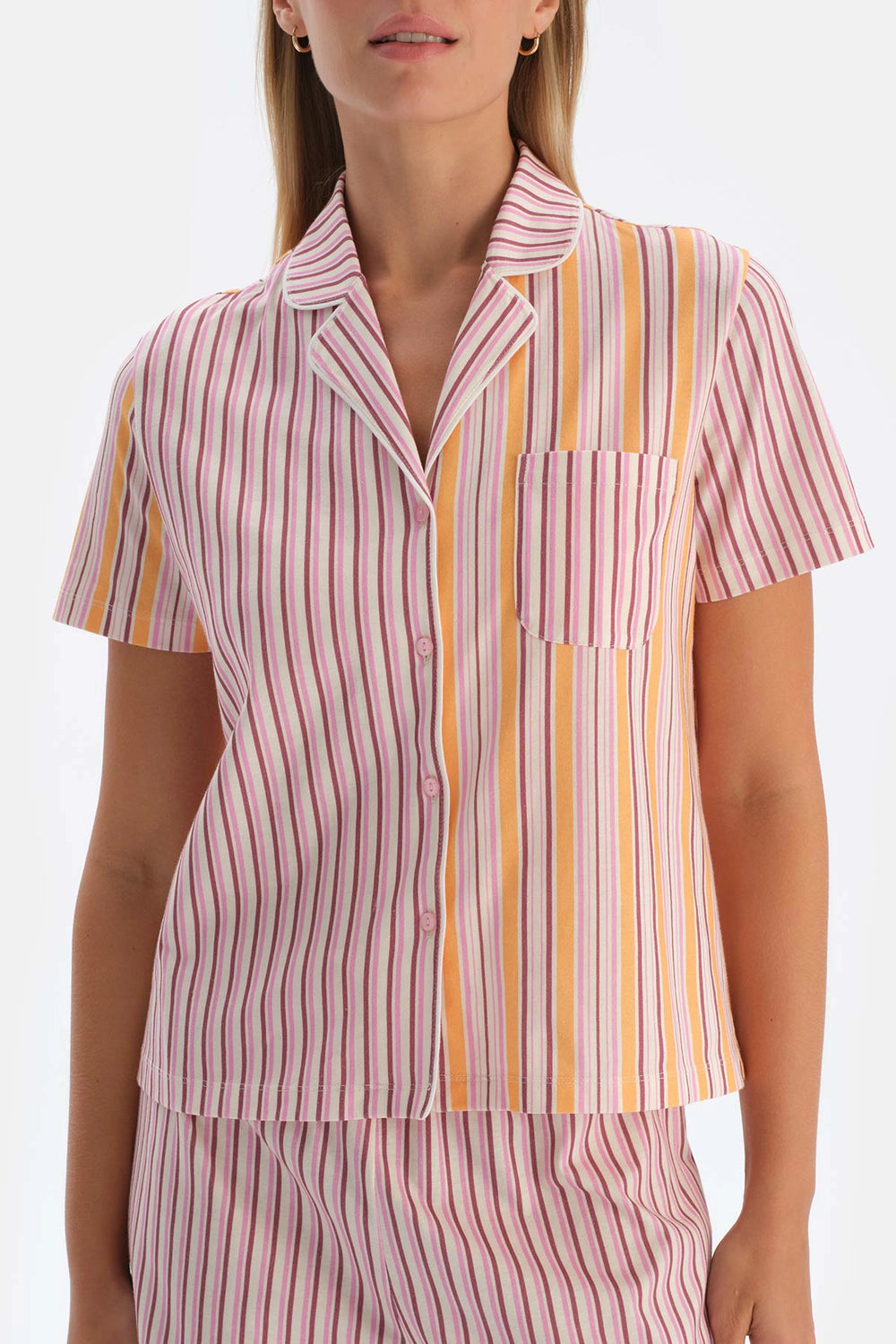 Multicolor Patchwork Çizgili Şortlu Pijama Takımı