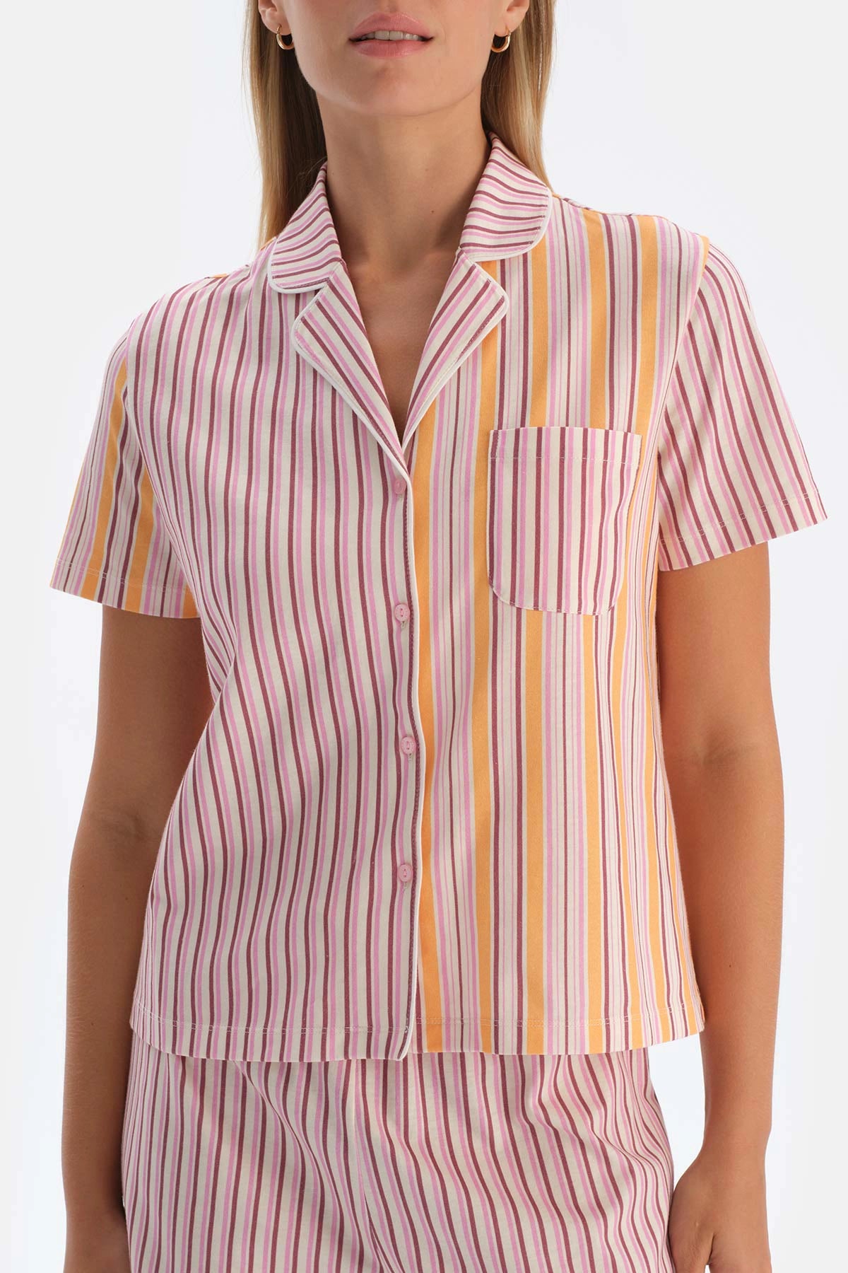 Multicolor Patchwork Çizgili Şortlu Pijama Takımı