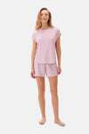 Açık Pembe Kayık Yaka Viskon Şortlu Pijama Takımı
