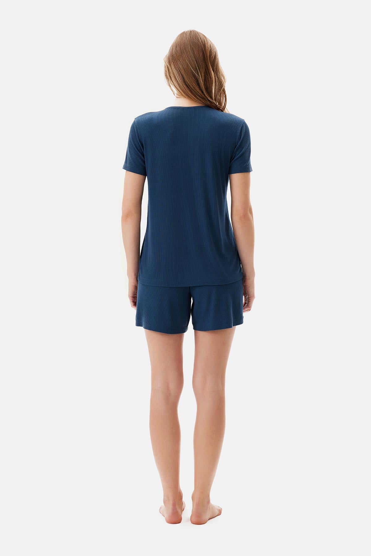 Indigo Yarım Patlı Viskon Şortlu Pijama Takımı