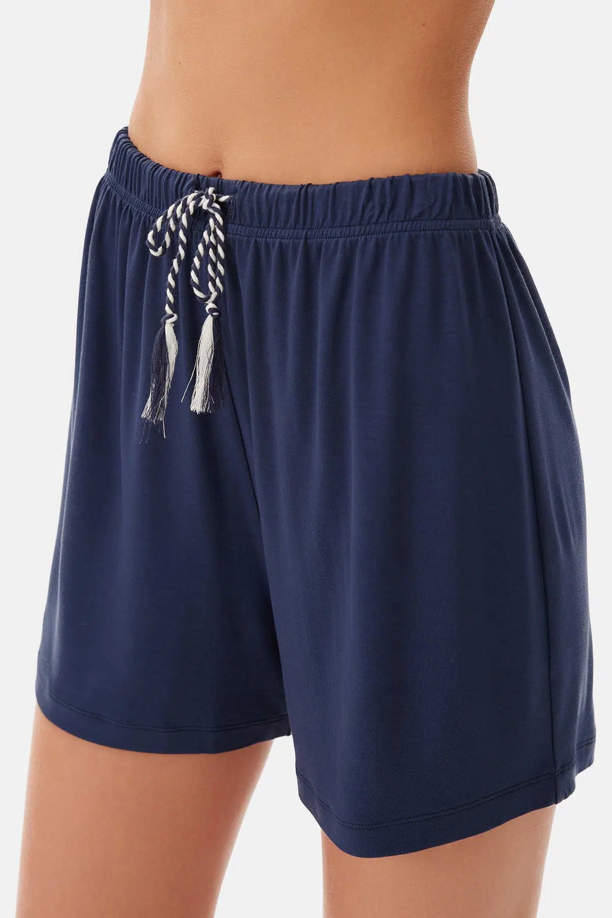 Ekru Bisiklet Yaka Kısa Kol Şortlu Pijama Takımı