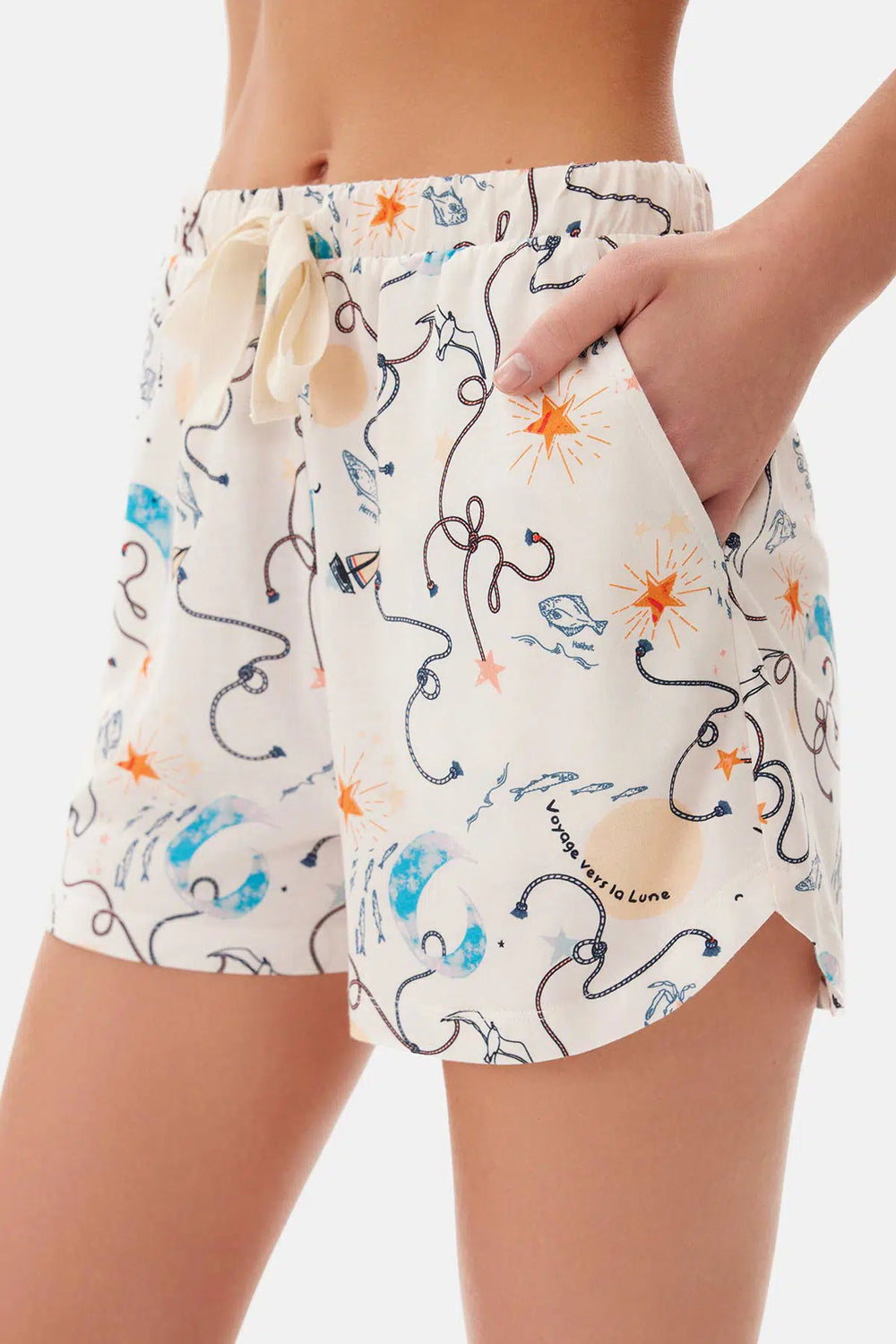 Ekru Gömlek Yaka Modal Şortlu Pijama Takımı