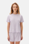 Lila Bisiklet Yaka Supima Şortlu Pijama Takımı