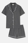 Antrasit Melanj Biye Detaylı Basic Şortlu Pijama Takımı