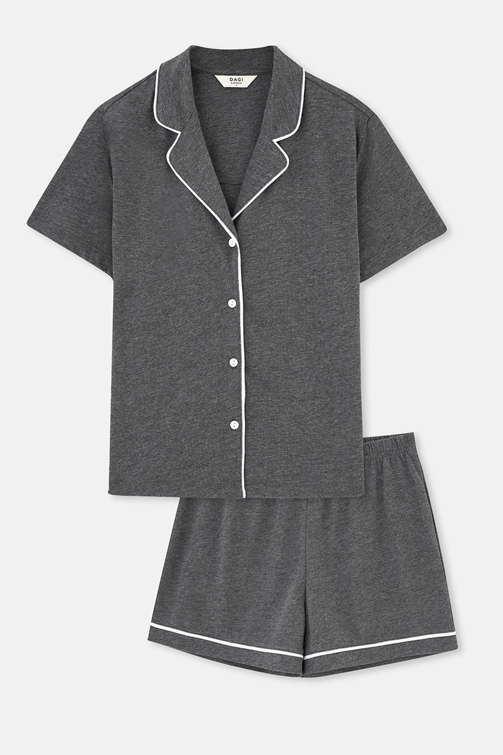 Antrasit Melanj Biye Detaylı Basic Şortlu Pijama Takımı