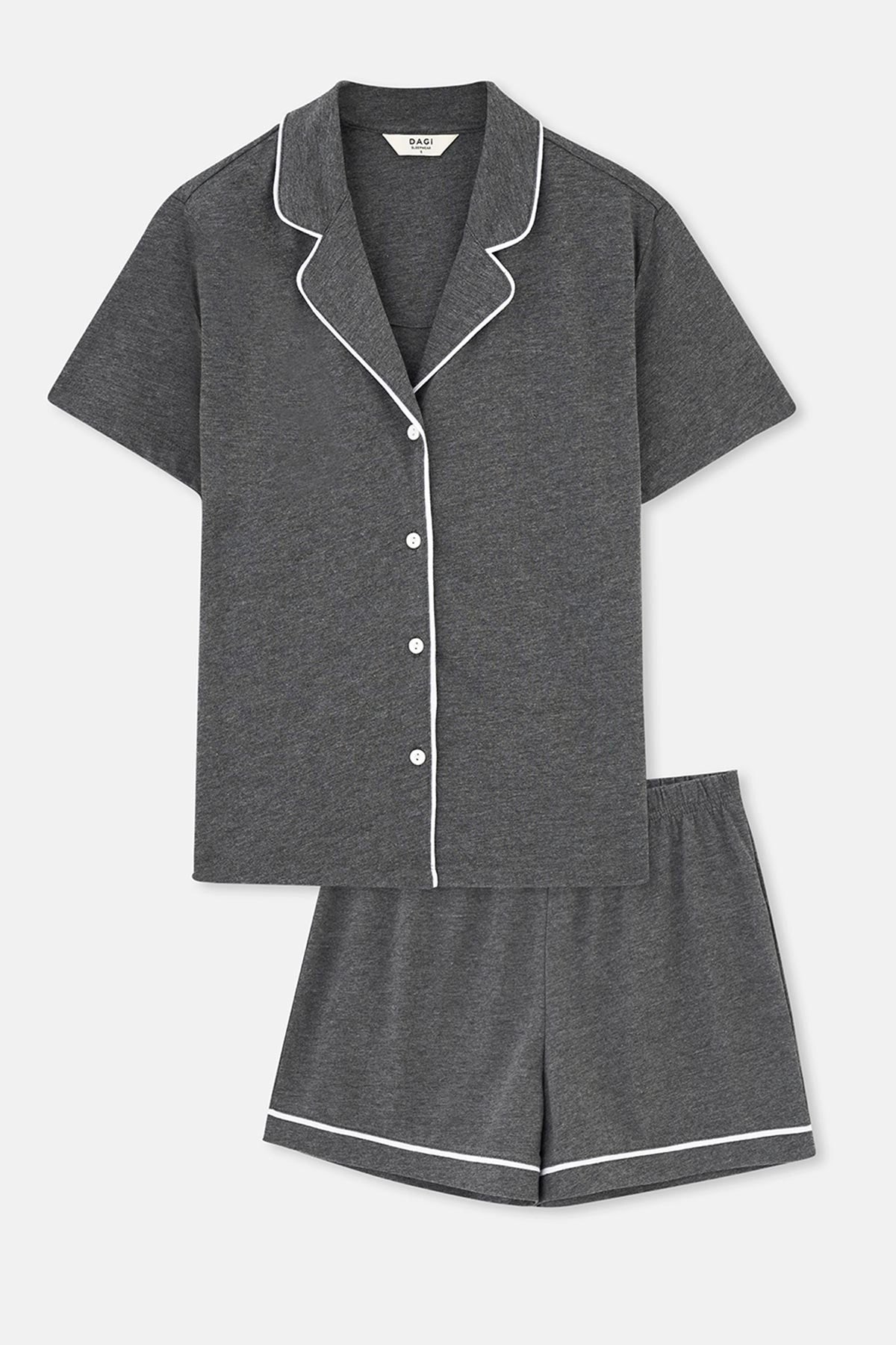 Antrasit Melanj Biye Detaylı Basic Şortlu Pijama Takımı