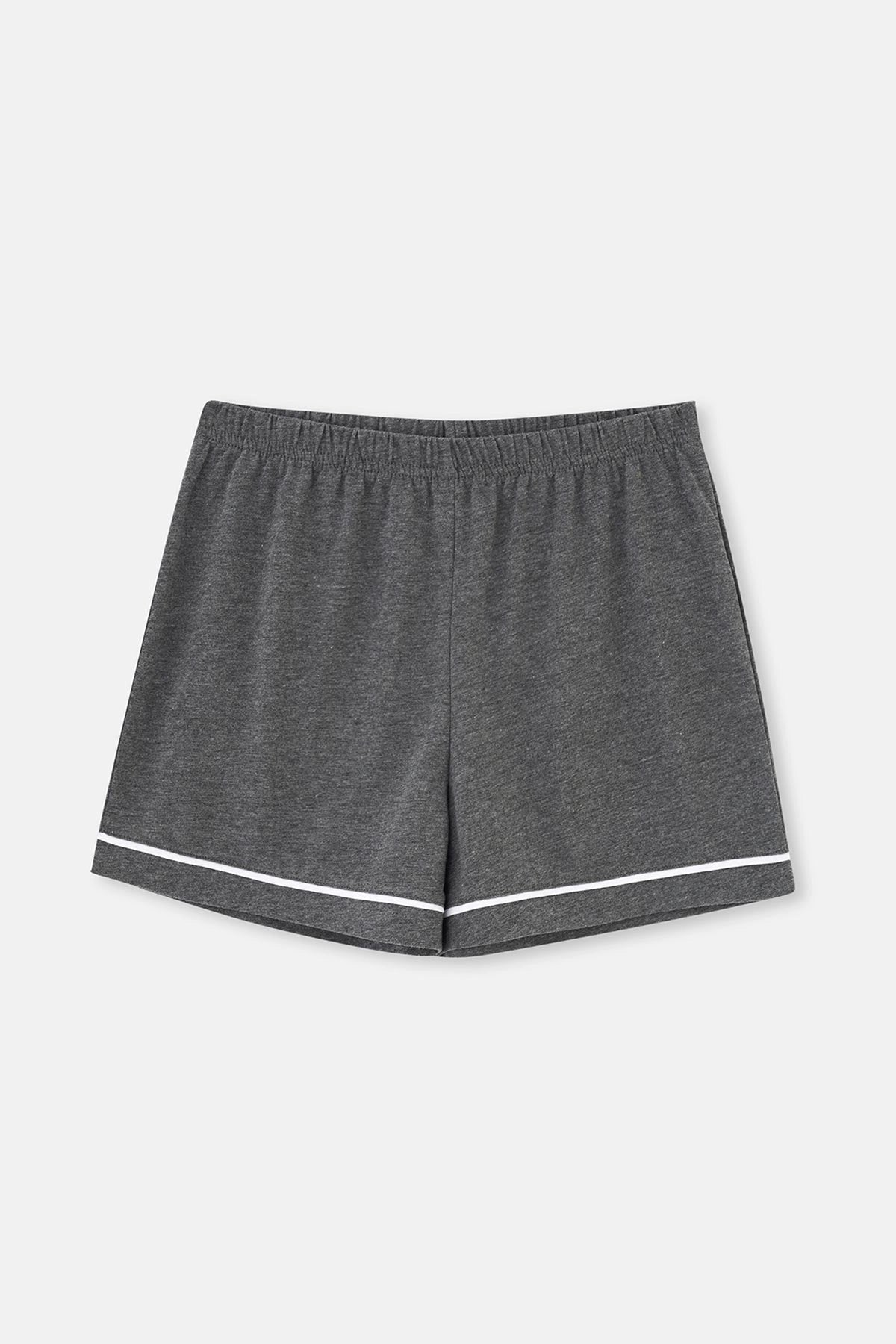 Antrasit Melanj Biye Detaylı Basic Şortlu Pijama Takımı