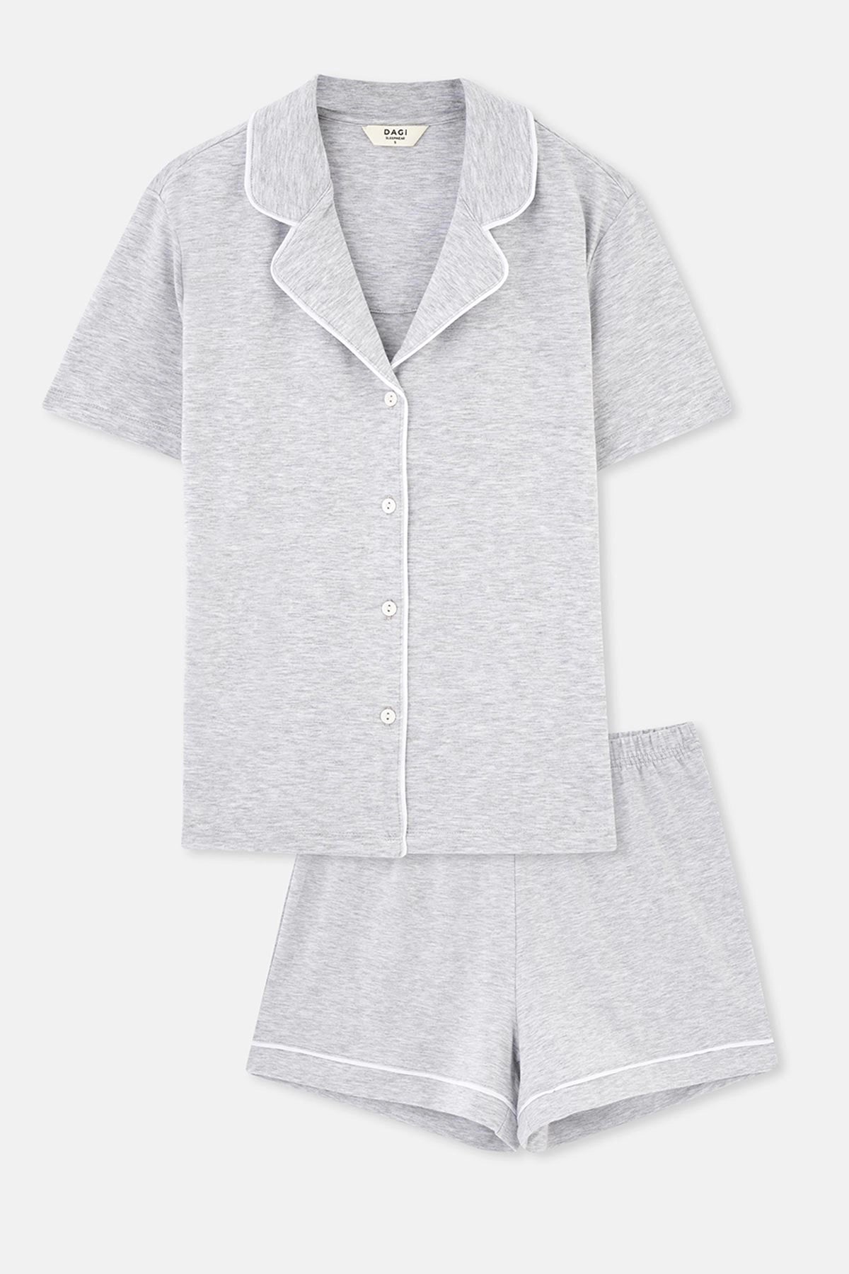 Gri Melanj Biye Detaylı Basic Şortlu Pijama Takımı