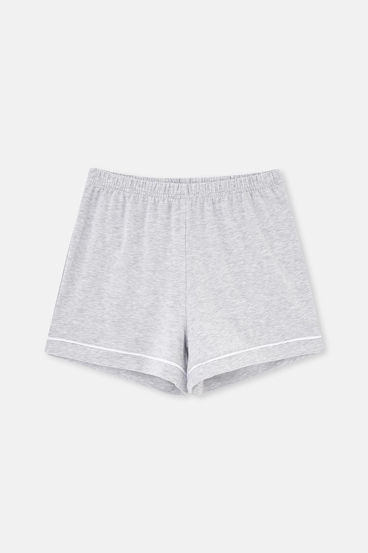 Gri Melanj Biye Detaylı Basic Şortlu Pijama Takımı