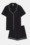Siyah Biye Detaylı Basic Şortlu Pijama Takımı