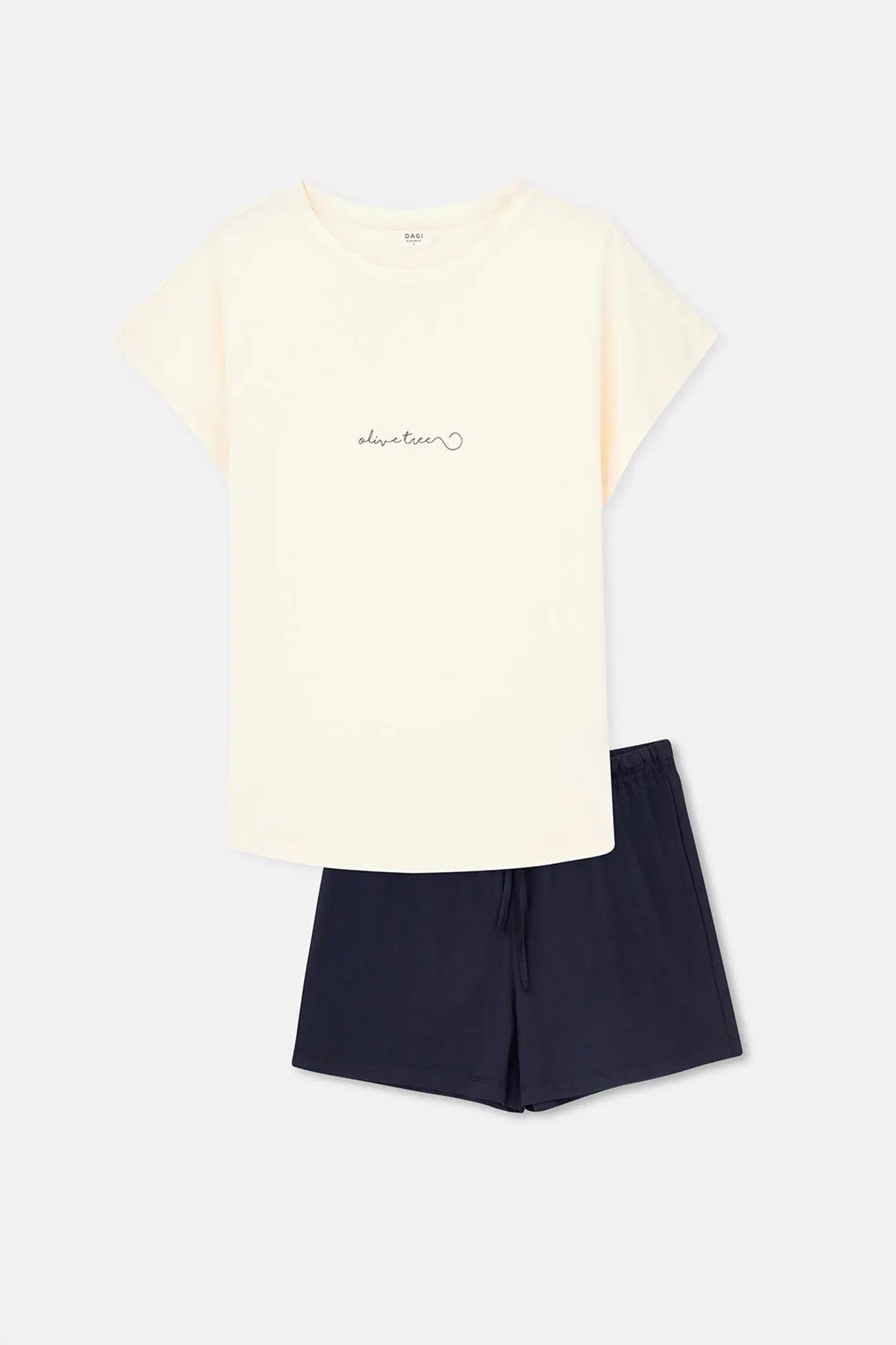 Ekru Baskı Detaylı Kısa Kollu Tişört Şort Pijama Takımı