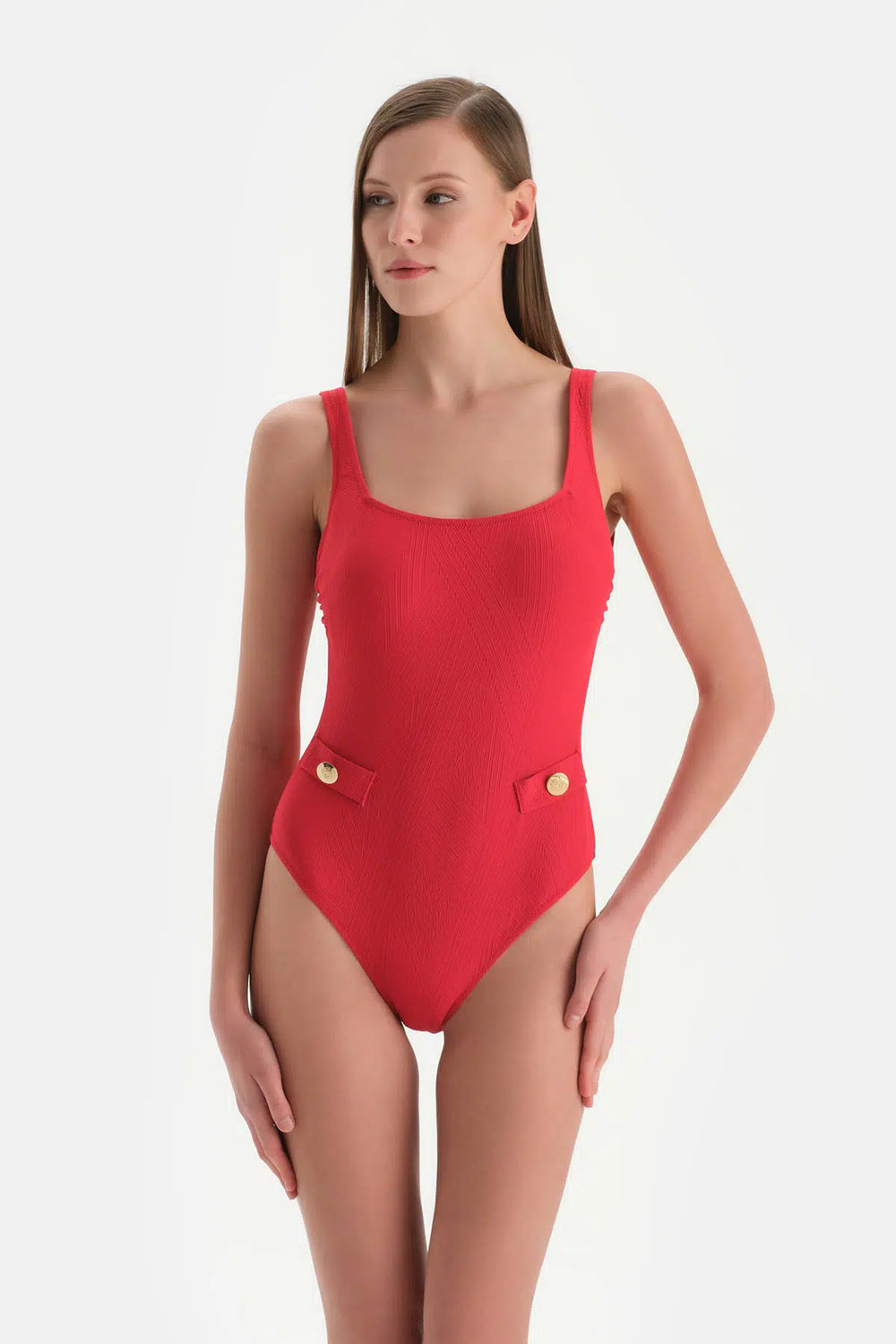 Kırmızı Kare Yaka Mayo