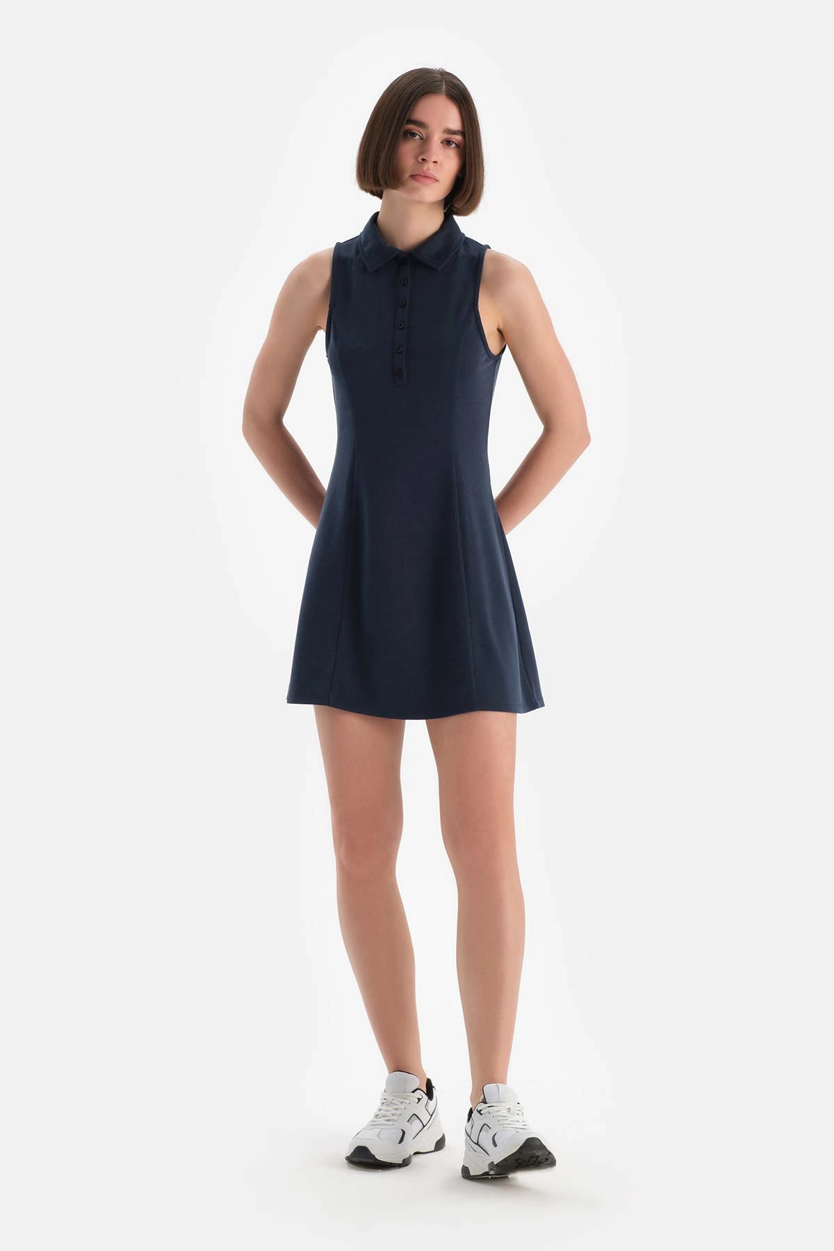 Lacivert Dagi Active Kadın Modal Kolsuz Önden Düğmeli Elbise
