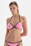 Siyah-Pembe Üçgen Küçük Bikini Üst