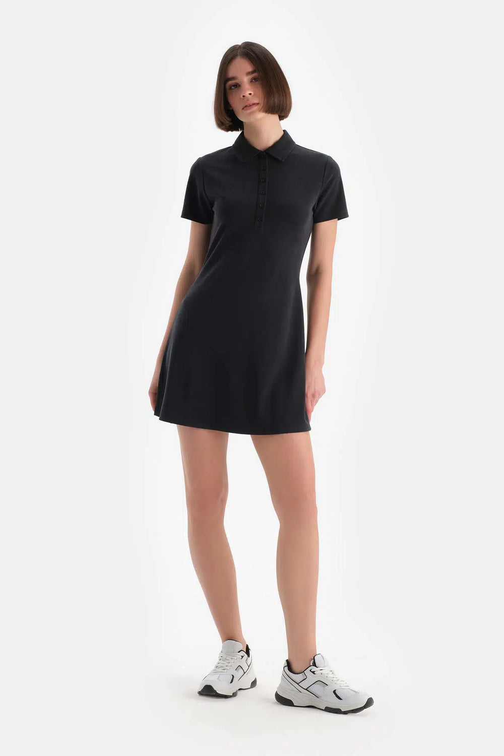 Siyah Dagi Active Kadın Modal Yarım Kollu Önden Düğmeli Elbise