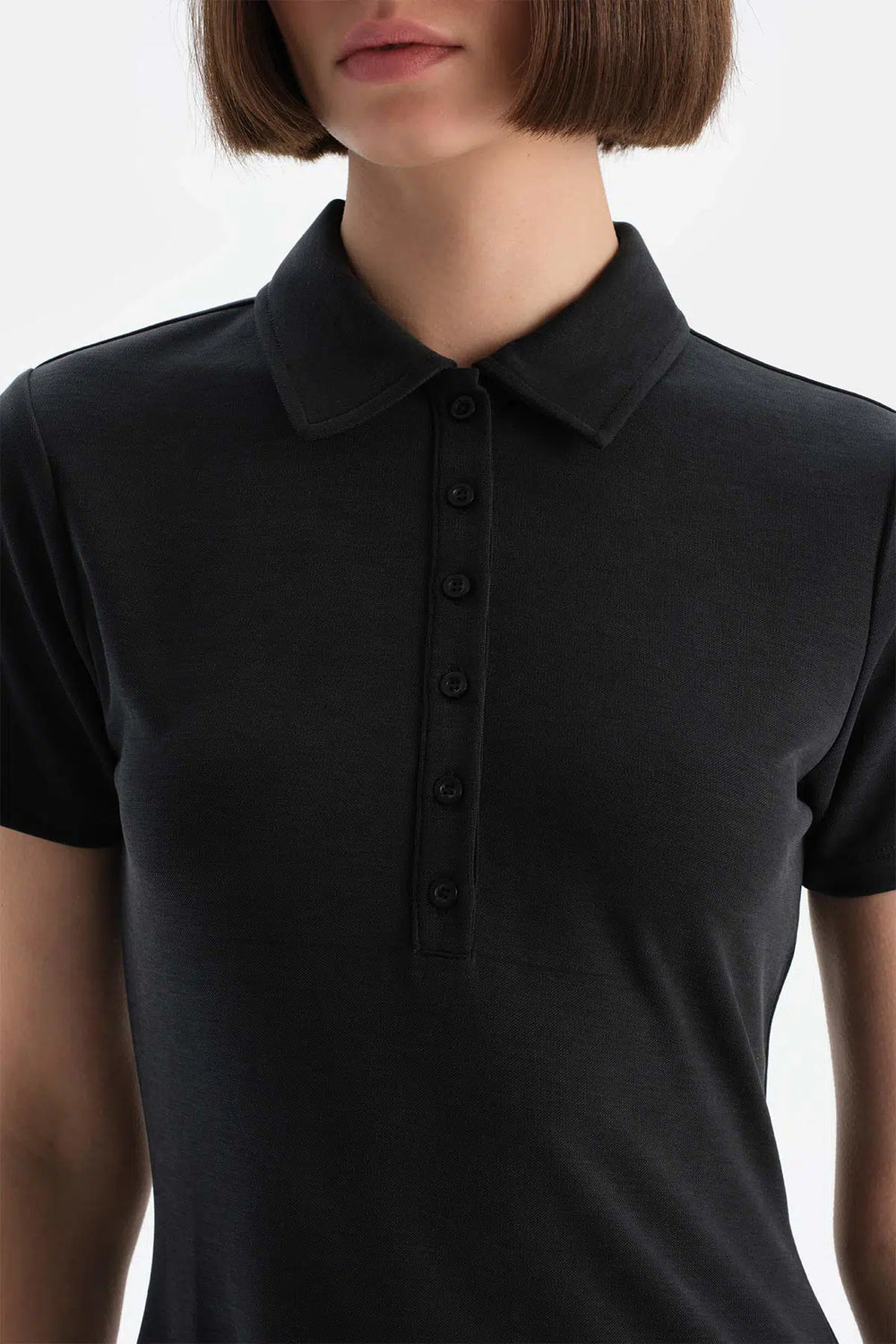 Siyah Dagi Active Kadın Modal Yarım Kollu Önden Düğmeli Elbise