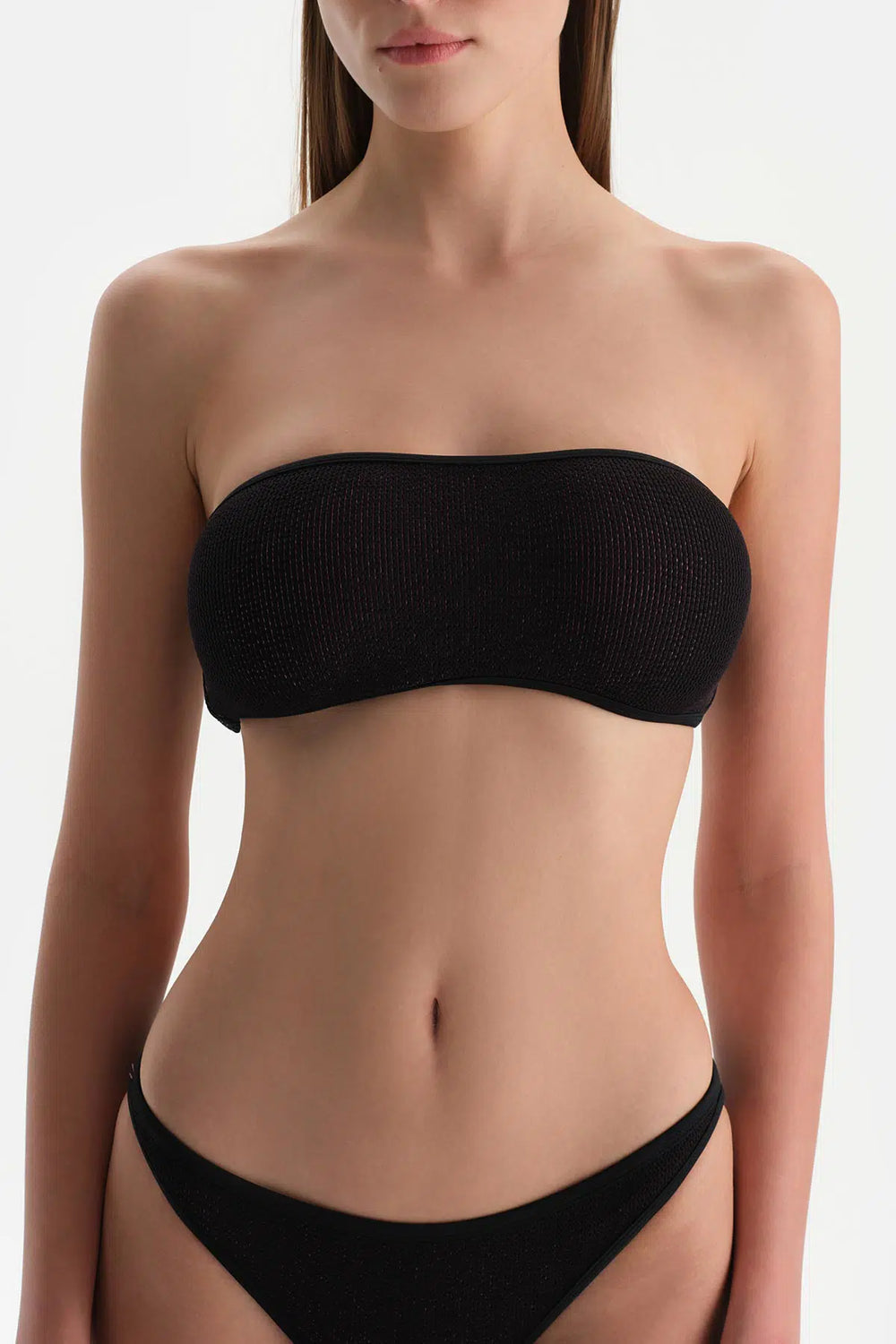 Siyah-Pembe Straplez Bikini Üst