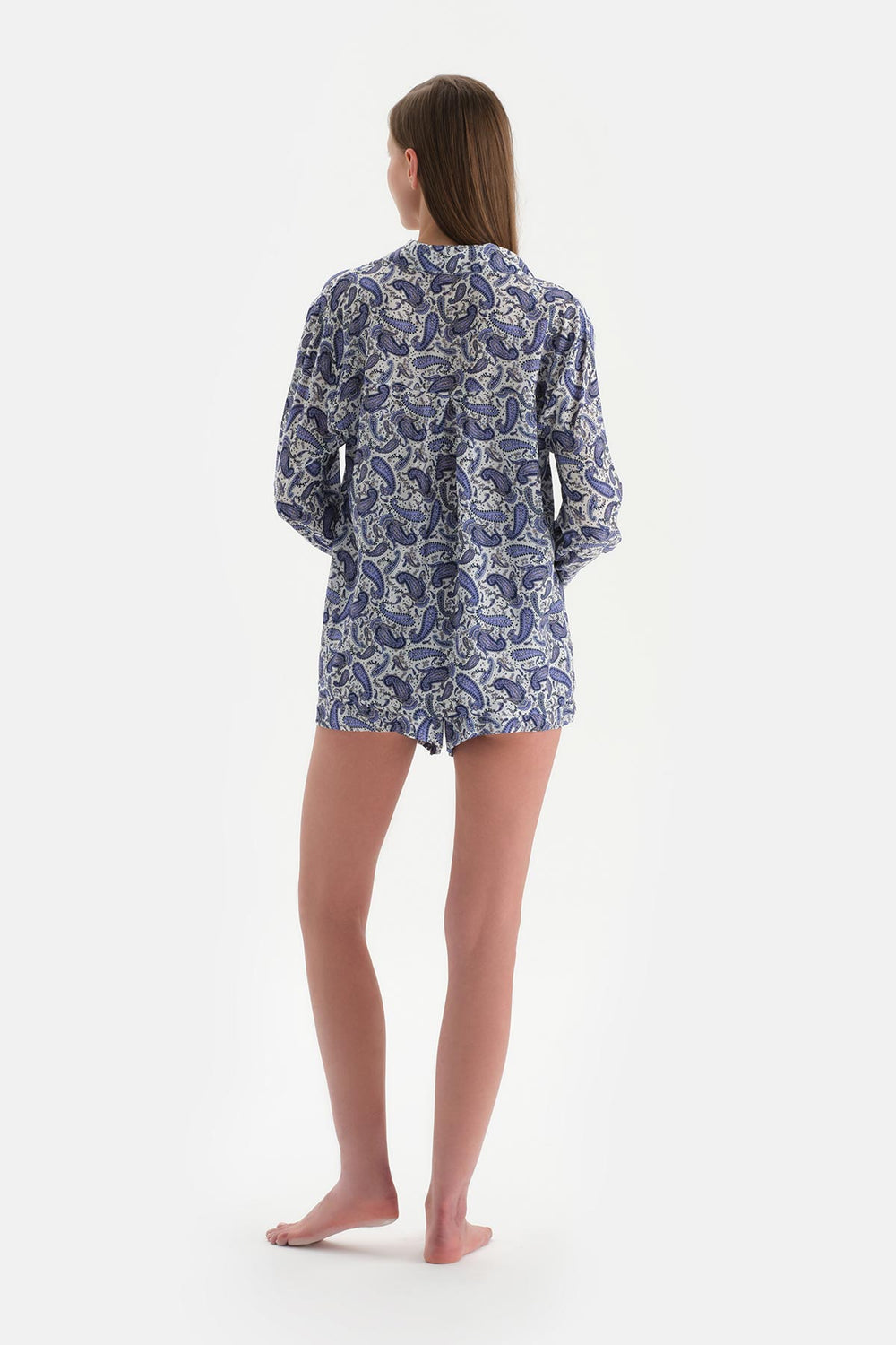 Ekru-Mor Uzun Kimono