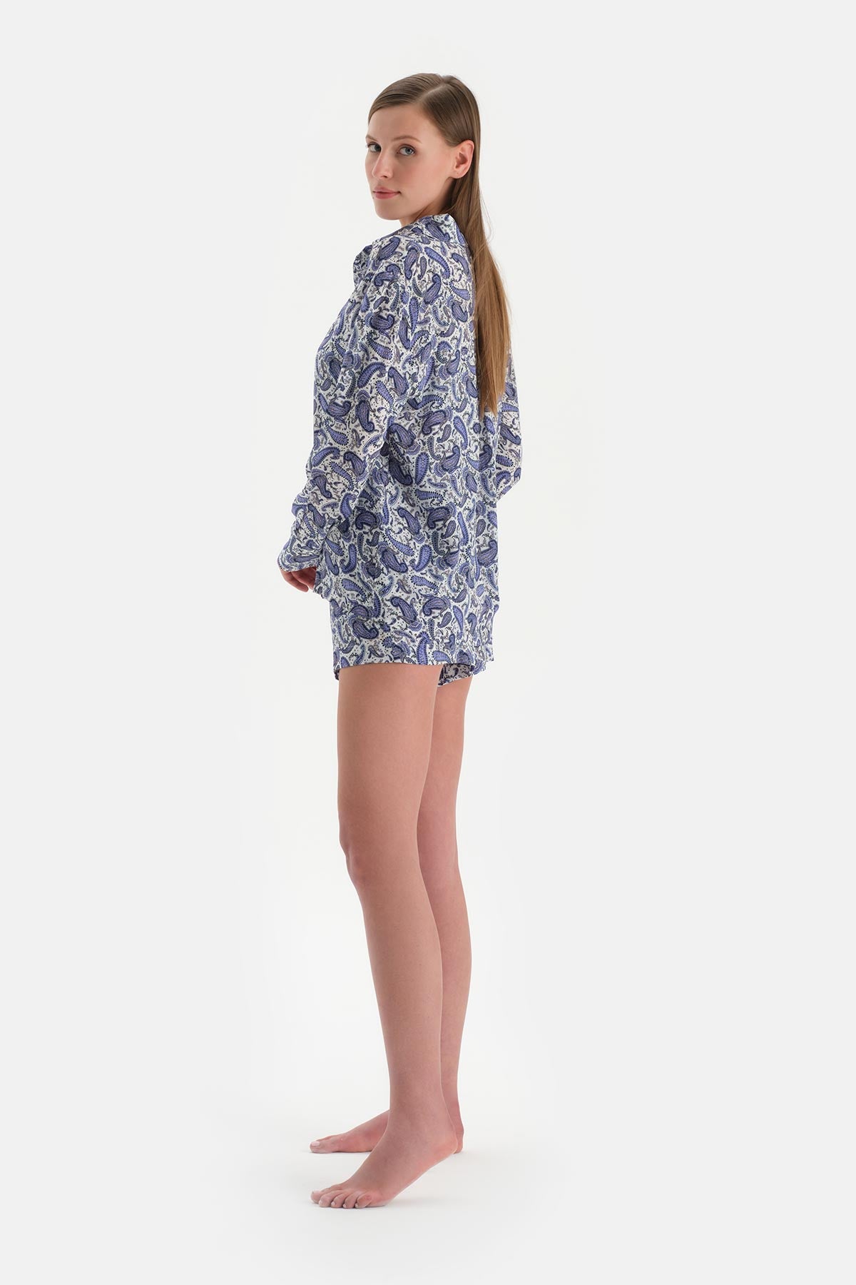 Ekru-Mor Uzun Kimono