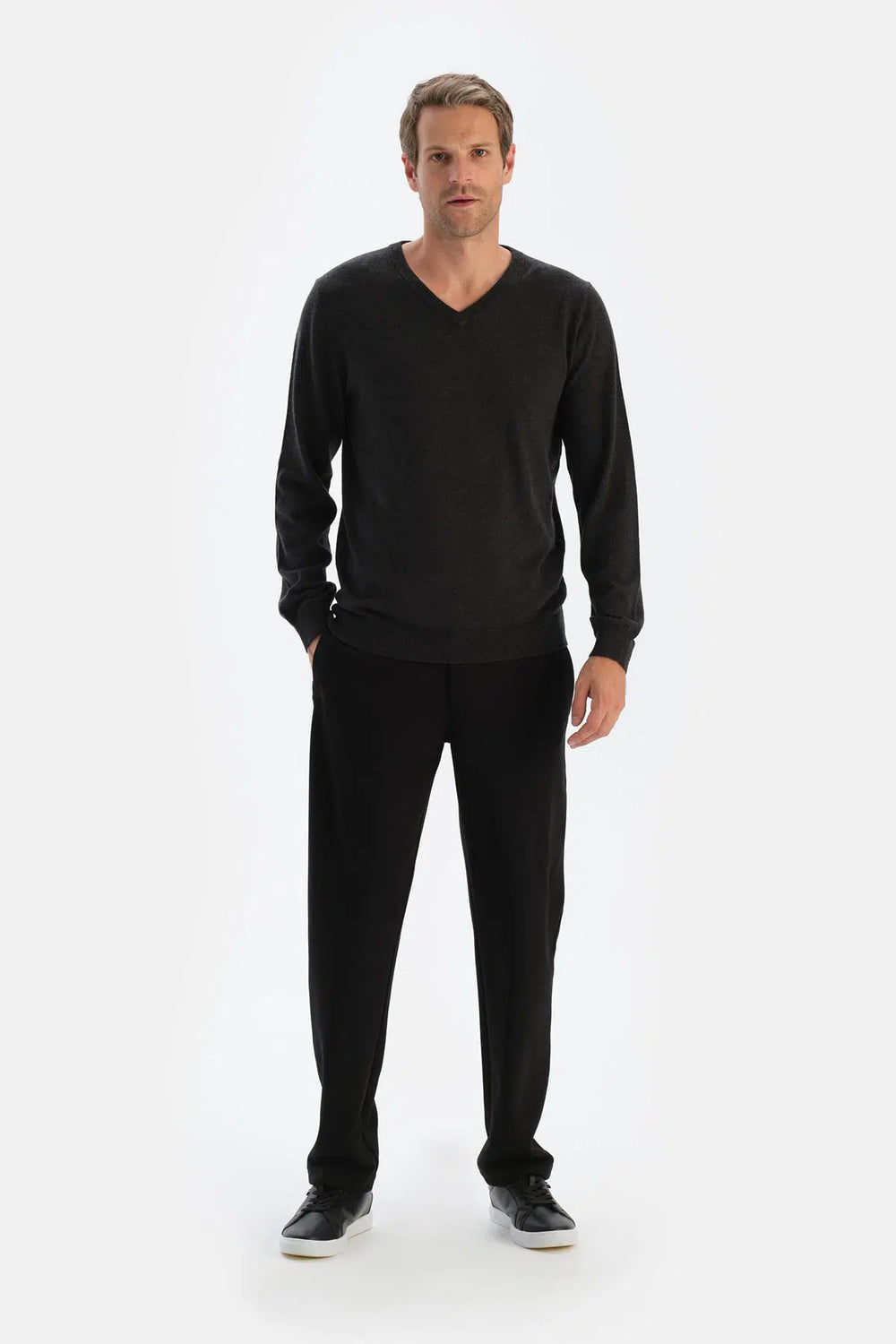 Antrasıt Erkek Düz Paça Fermuarlı Eşofman Altı