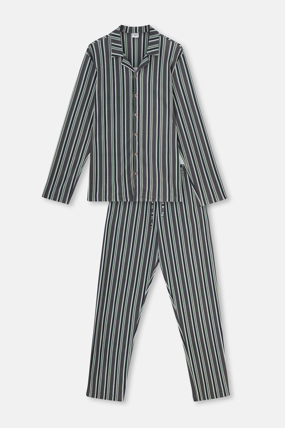 Füme Gömlek Yaka Çizgili Pamuk Modal Pijama Takımı