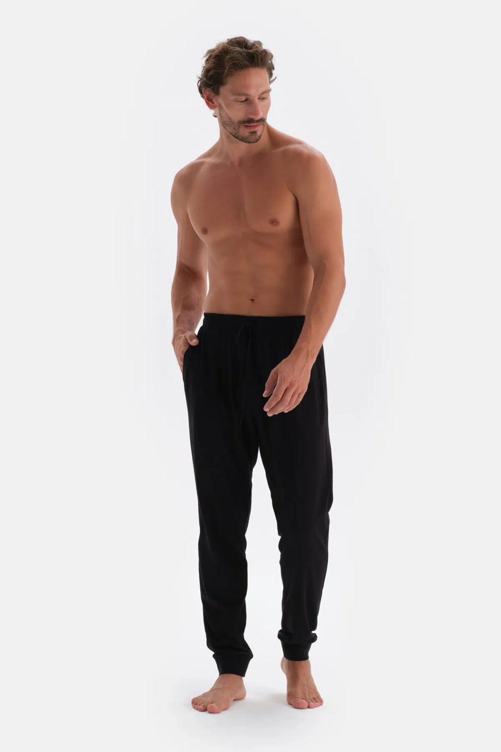 Antrasıt Yarım Patlı Uzun Kollu Penye Modal Pijama Takımı