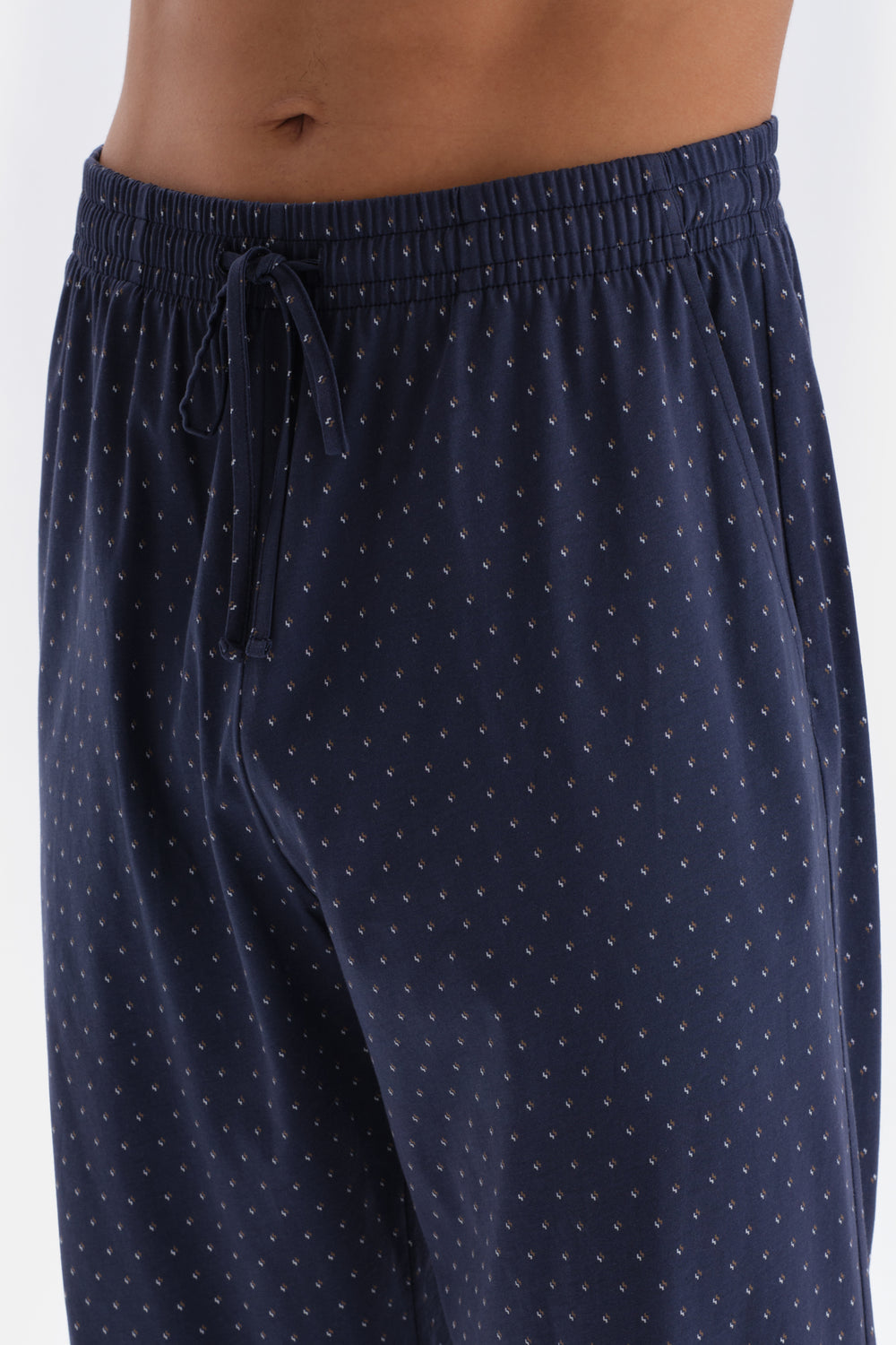 Lacivert Yarım Patlı Uzun Kollu Altı Metraj Baskılı Örme Pijama Takımı