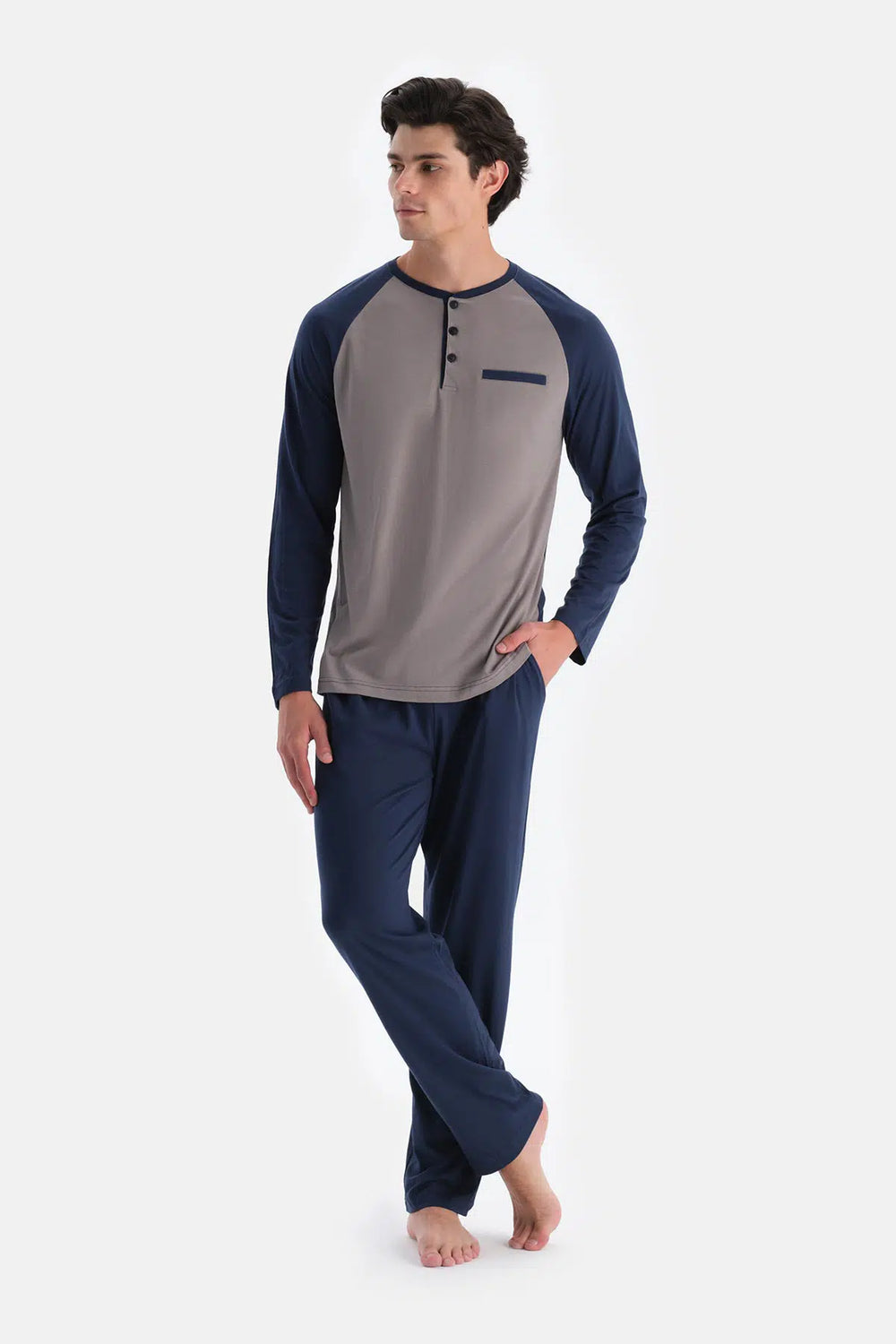 Lacivert Reglan Kol Detaylı Tişört Pantolon Pijama Takımı