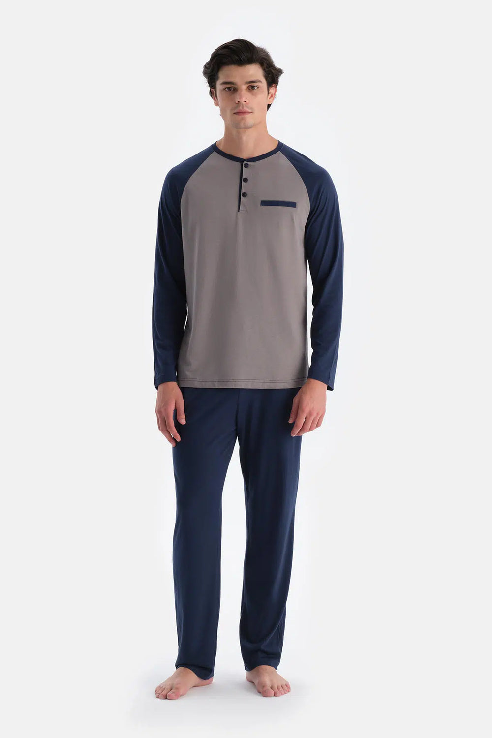 Lacivert Reglan Kol Detaylı Tişört Pantolon Pijama Takımı