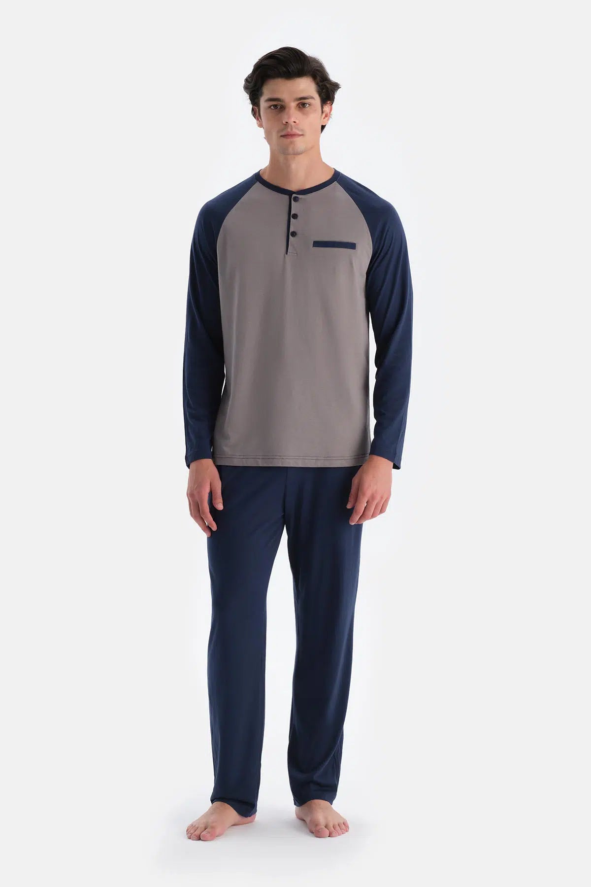 Lacivert Reglan Kol Detaylı Tişört Pantolon Pijama Takımı