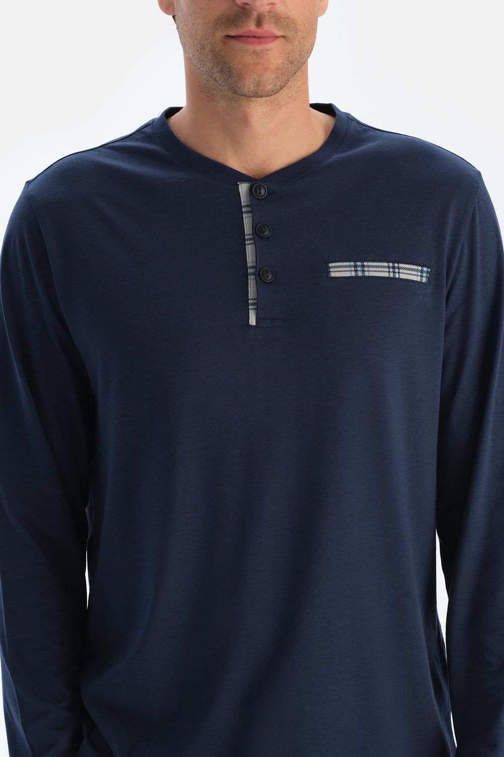 Indigo Patlı Fleto Cepli Ekose Pantolonlu Pijama Takımı