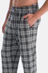 Gri Melanj Bisiklet Yaka Uzun Kollu Ekose Pantolonlu Pijama Takımı