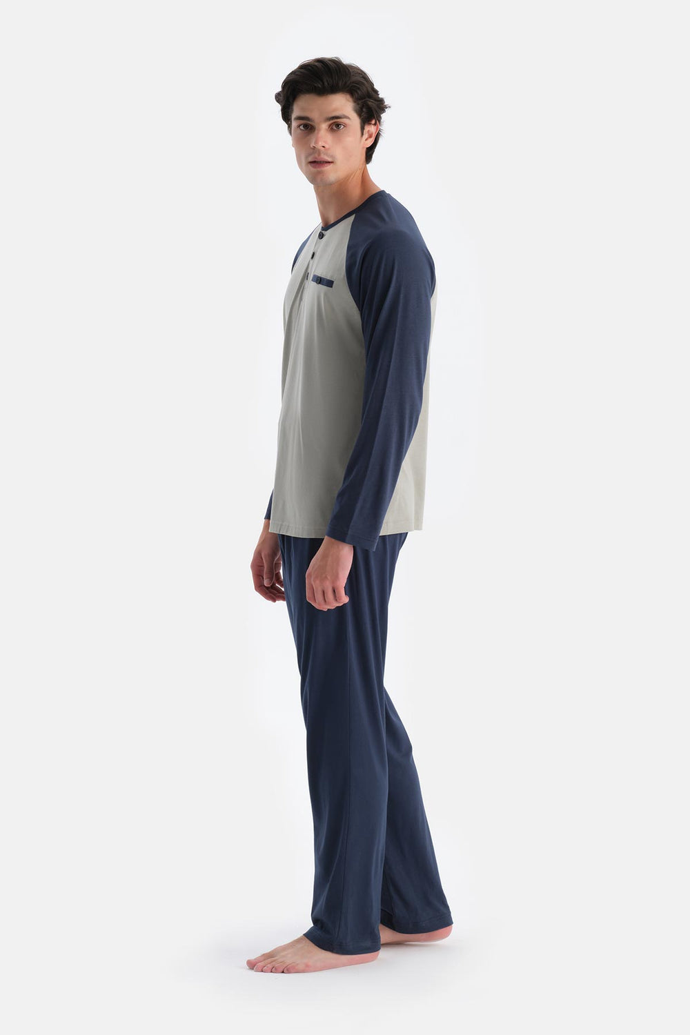 Açık Yeşil Yarım Patlı Reglan Kollu Pijama Takımı