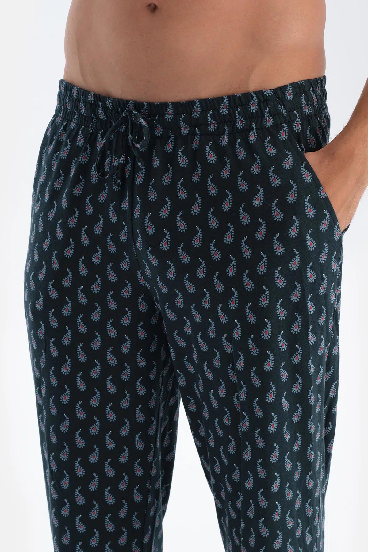 Lacivert Yarım Patlı Uzun Kollu Penye Modal Tişört Pantolon Pijama Takımı
