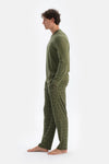 Haki V Yaka Penye Modal Tişört Pantolon Pijama Takımı