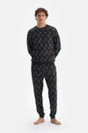 Antrasıt Metraj Desenli Ipek Apre Interlok Pijama Takımı