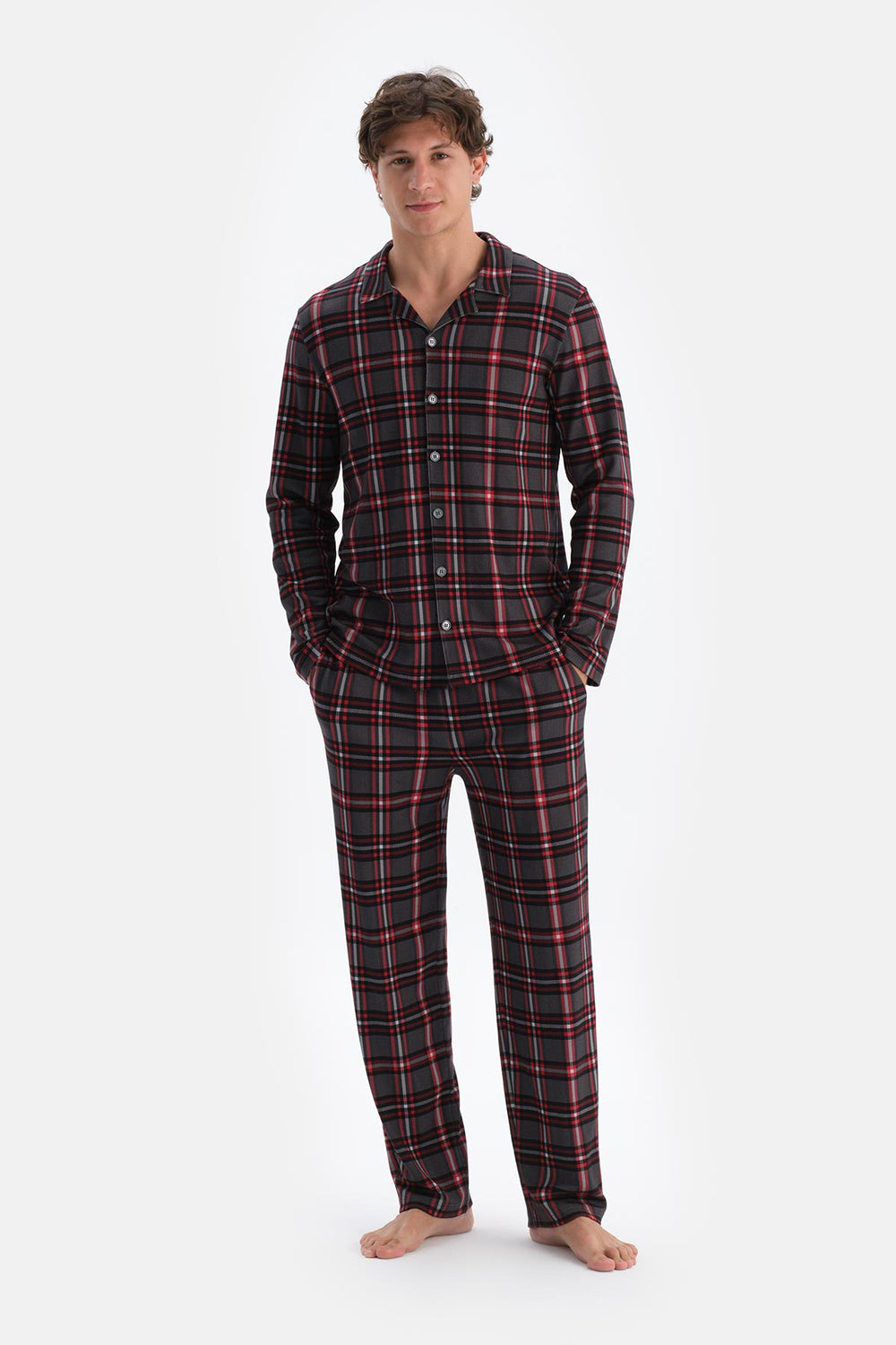 Multicolor Ekose Interlok Gömlek Pijama Takımı