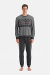 Antrasit Melanj Jakar Desenli Interlok Pijama Takımı