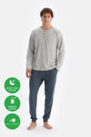 Gri Yarım Patlı Cep Detaylı Celliant Pijama Takımı