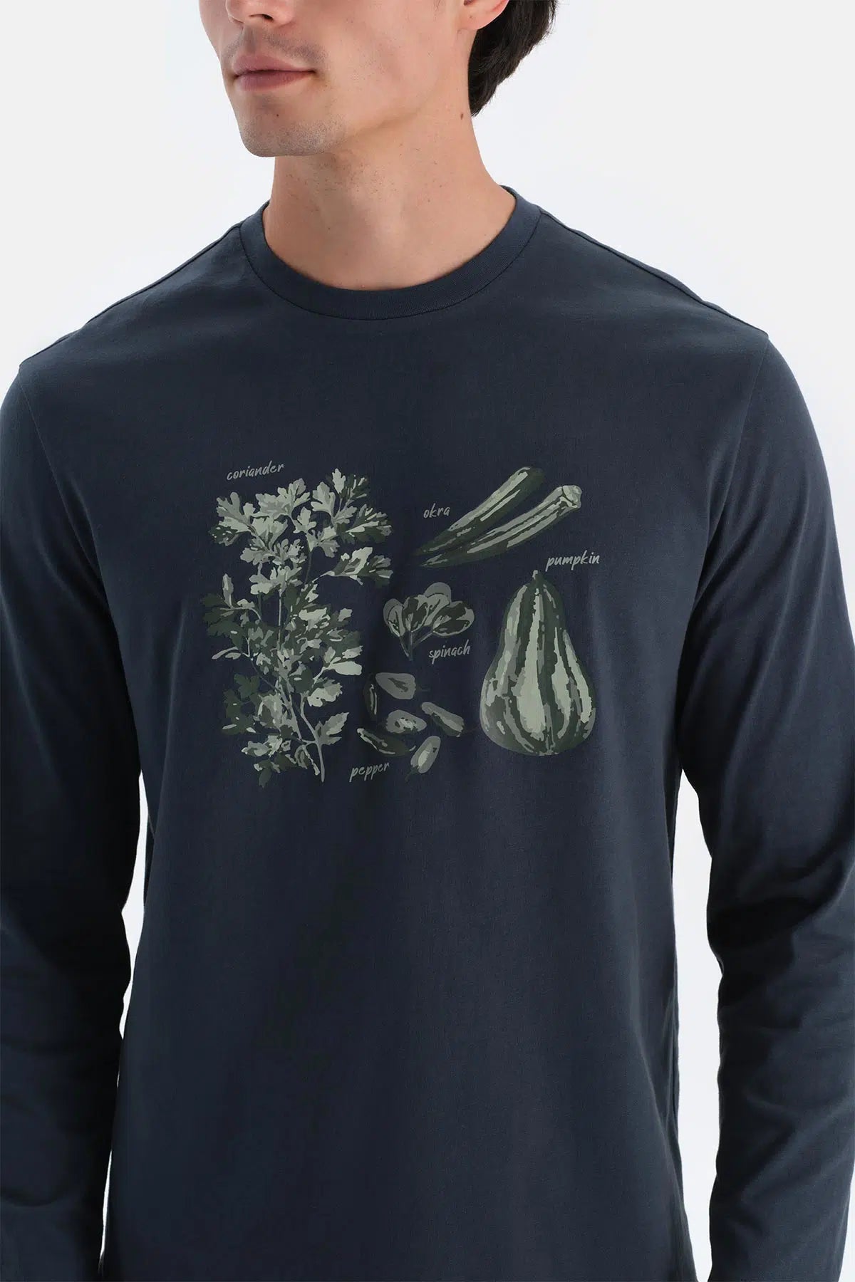 Lacivert Bisiklet Yaka Baskılı Tişört Pantolon Pijama Takımı