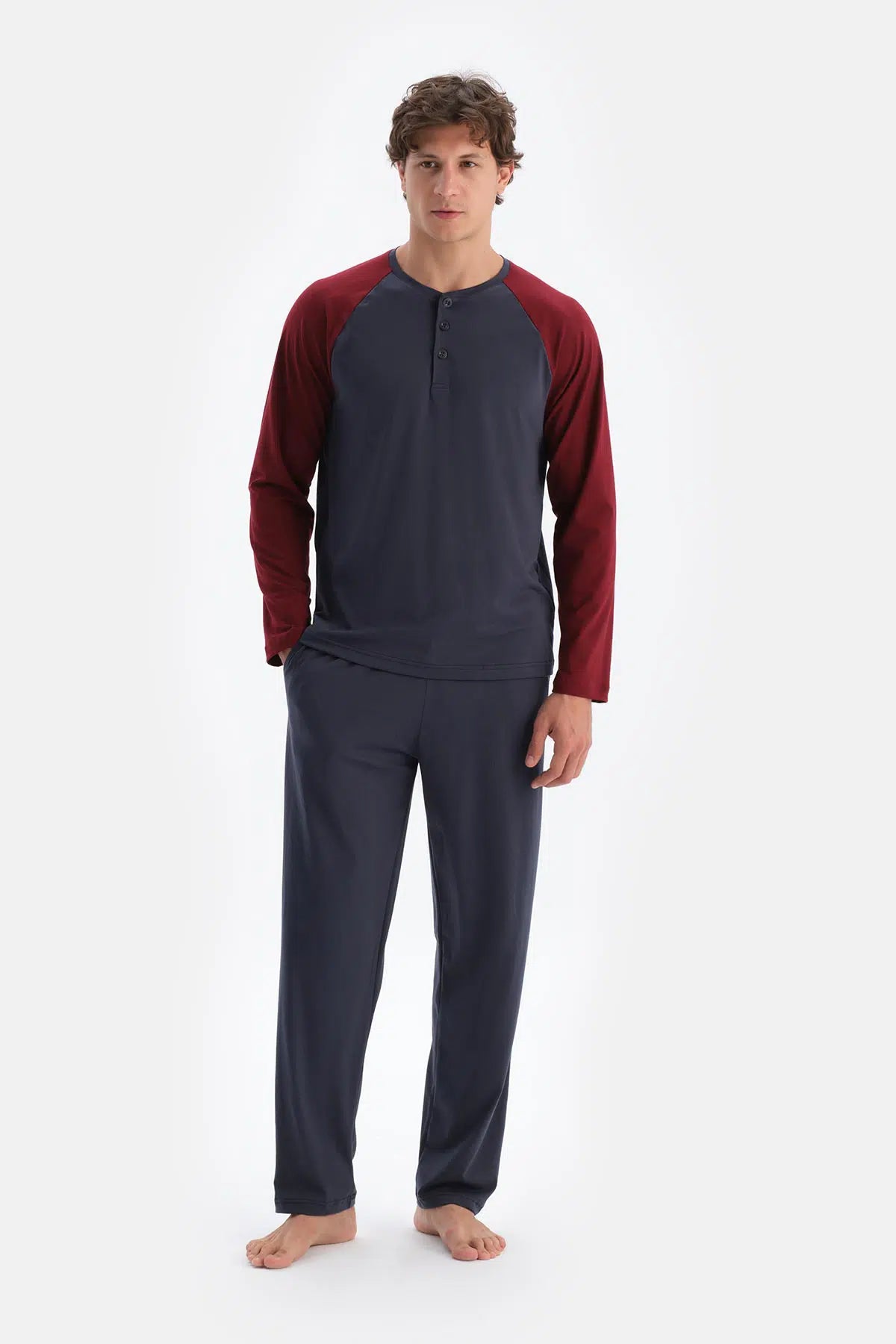 Antrasıt Erkek Reglan Kol Pijama Takımı